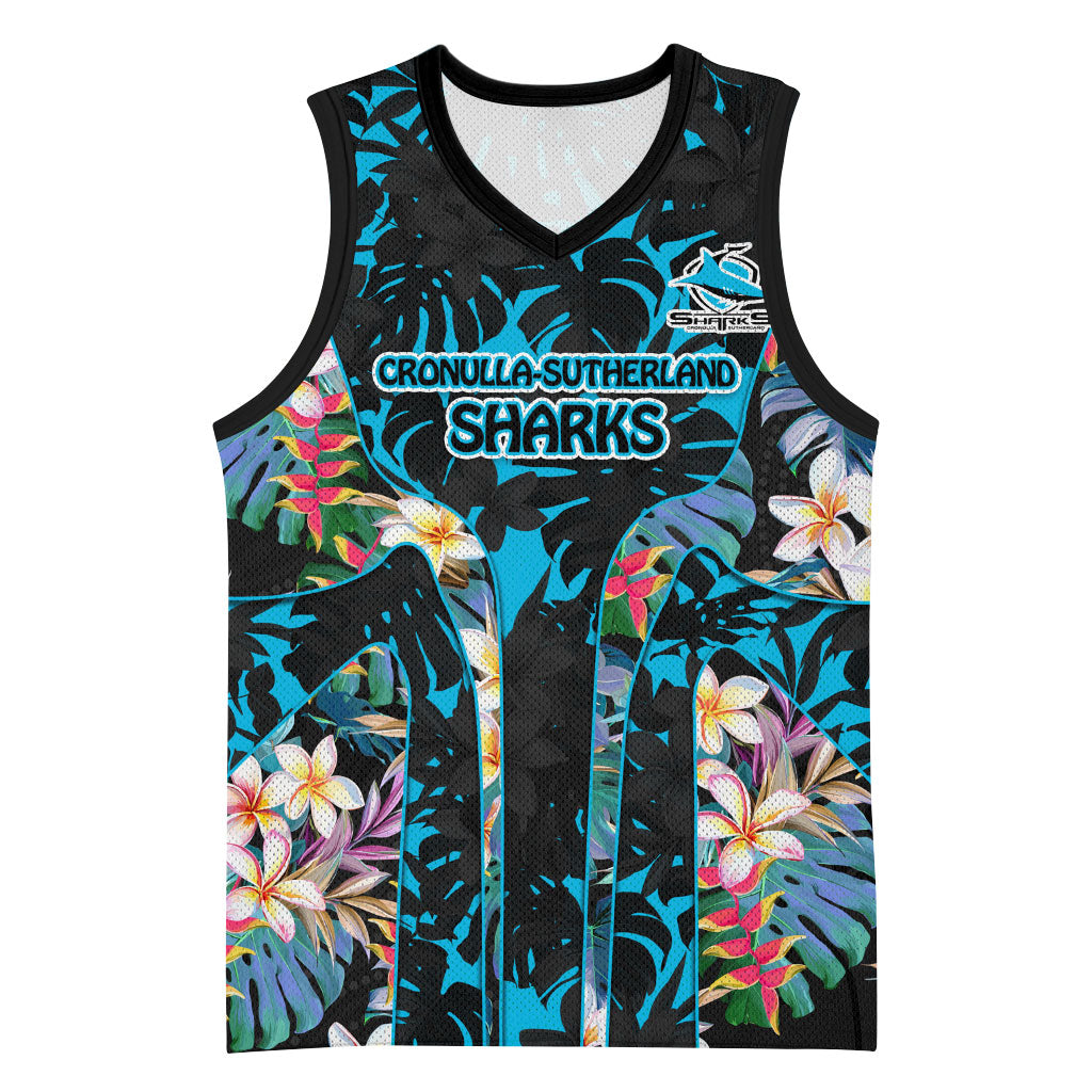 Cronulla-Sutherland Sharks Basketball Jersey Tropical Island Floral Pattern With Black And Blue Accents
