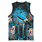 Cronulla-Sutherland Sharks Basketball Jersey Tropical Island Floral Pattern With Black And Blue Accents