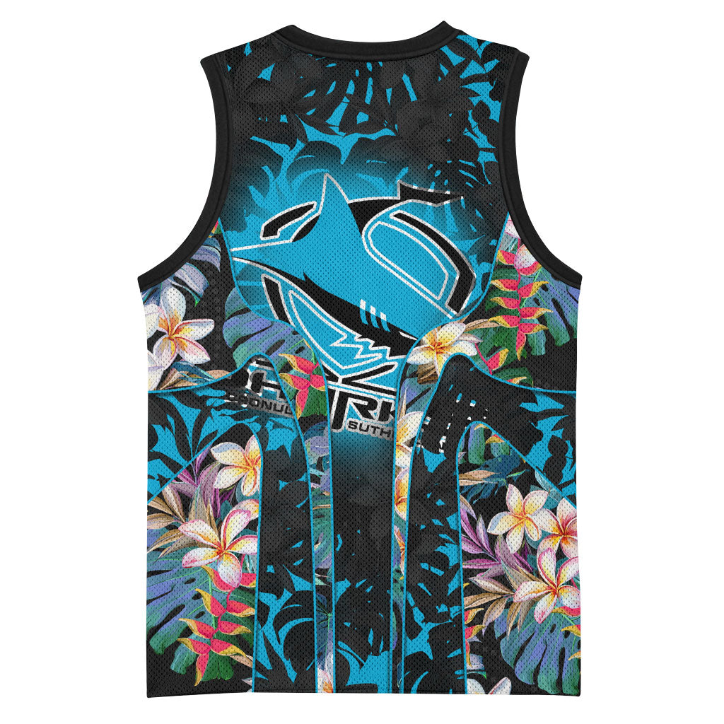 Cronulla-Sutherland Sharks Basketball Jersey Tropical Island Floral Pattern With Black And Blue Accents