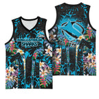 Cronulla-Sutherland Sharks Basketball Jersey Tropical Island Floral Pattern With Black And Blue Accents