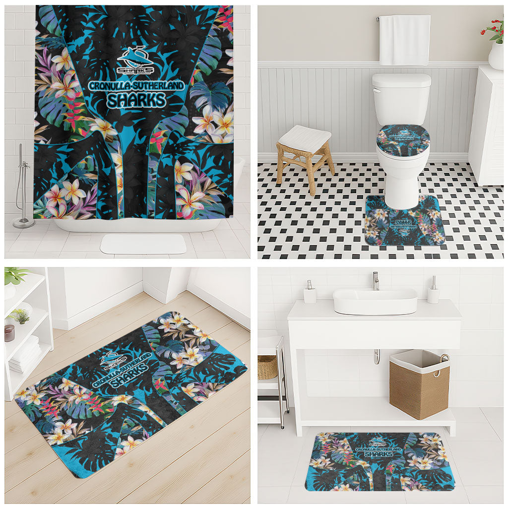 Cronulla-Sutherland Sharks Bathroom Set Tropical Island Floral Pattern With Black And Blue Accents