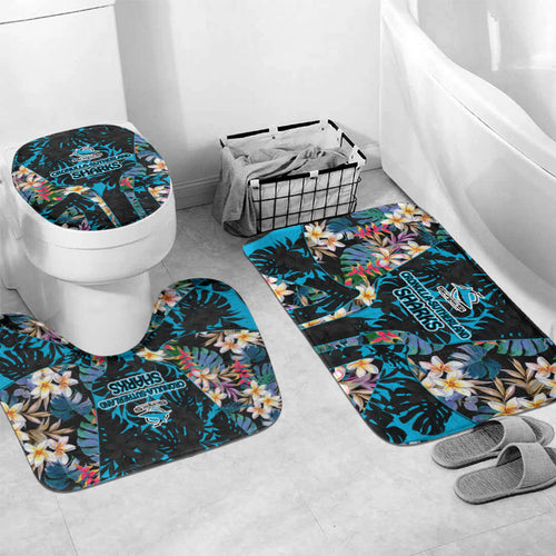 Cronulla-Sutherland Sharks Bathroom Set Tropical Island Floral Pattern With Black And Blue Accents
