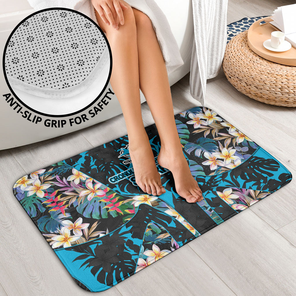 Cronulla-Sutherland Sharks Bathroom Set Tropical Island Floral Pattern With Black And Blue Accents