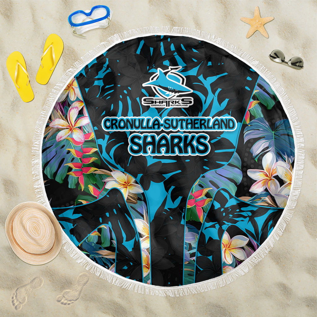 Cronulla-Sutherland Sharks Beach Blanket Tropical Island Floral Pattern With Black And Blue Accents