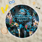 Cronulla-Sutherland Sharks Beach Blanket Tropical Island Floral Pattern With Black And Blue Accents
