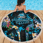 Cronulla-Sutherland Sharks Beach Blanket Tropical Island Floral Pattern With Black And Blue Accents
