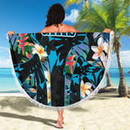 Cronulla-Sutherland Sharks Beach Blanket Tropical Island Floral Pattern With Black And Blue Accents