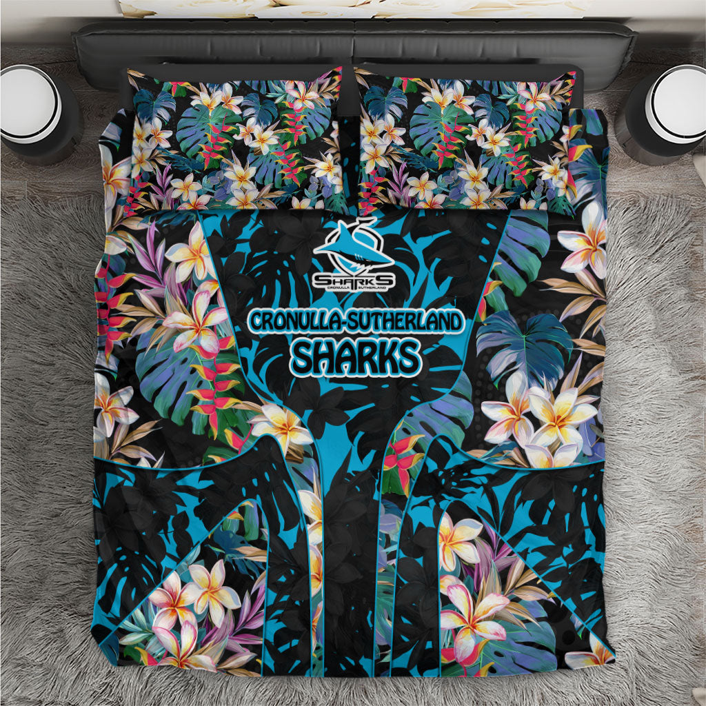 Cronulla-Sutherland Sharks Bedding Set Tropical Island Floral Pattern With Black And Blue Accents