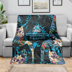 Cronulla-Sutherland Sharks Blanket Tropical Island Floral Pattern With Black And Blue Accents