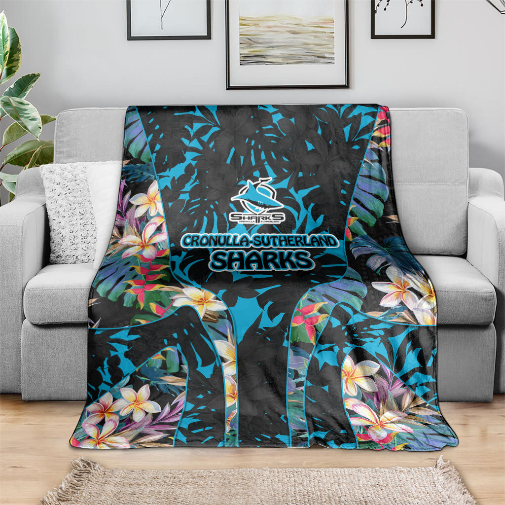 Cronulla-Sutherland Sharks Blanket Tropical Island Floral Pattern With Black And Blue Accents
