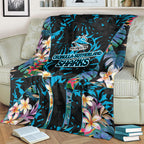 Cronulla-Sutherland Sharks Blanket Tropical Island Floral Pattern With Black And Blue Accents