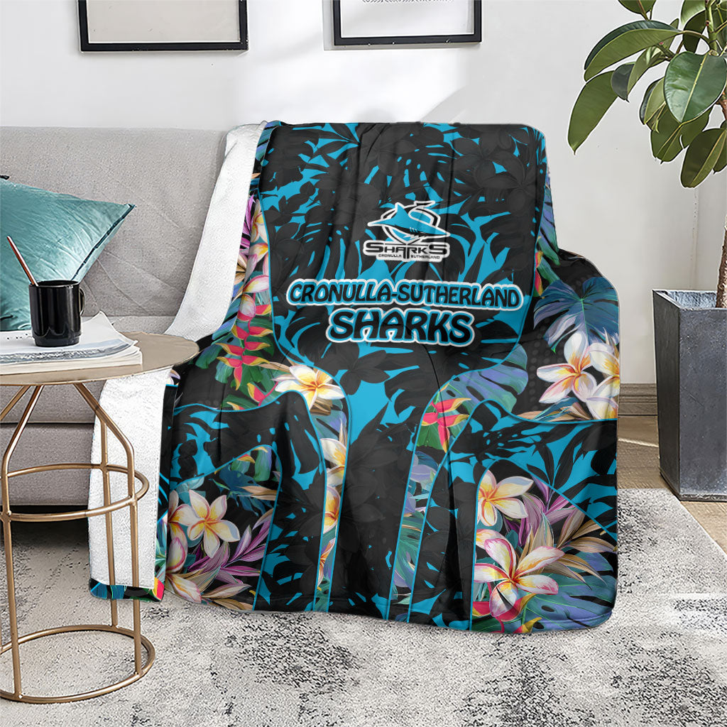 Cronulla-Sutherland Sharks Blanket Tropical Island Floral Pattern With Black And Blue Accents