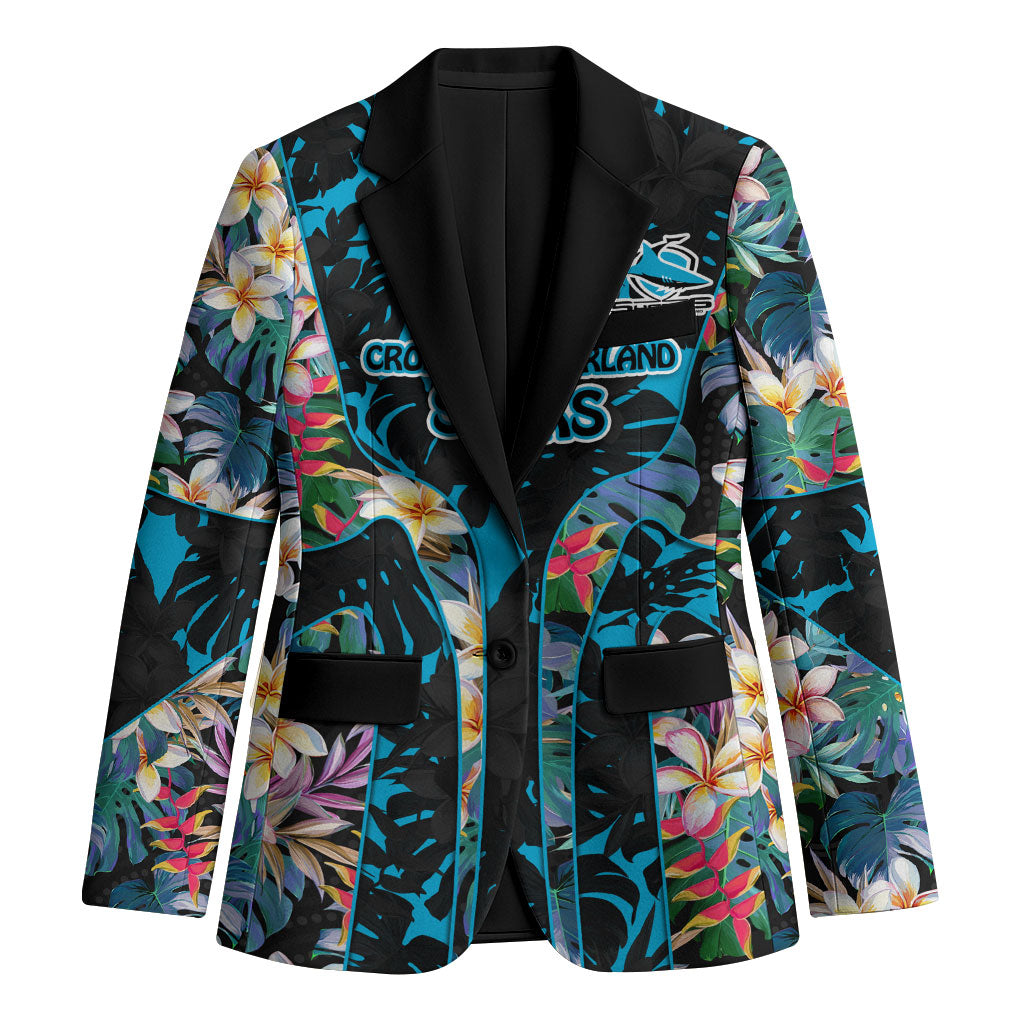 Cronulla-Sutherland Sharks Blazer Tropical Island Floral Pattern With Black And Blue Accents