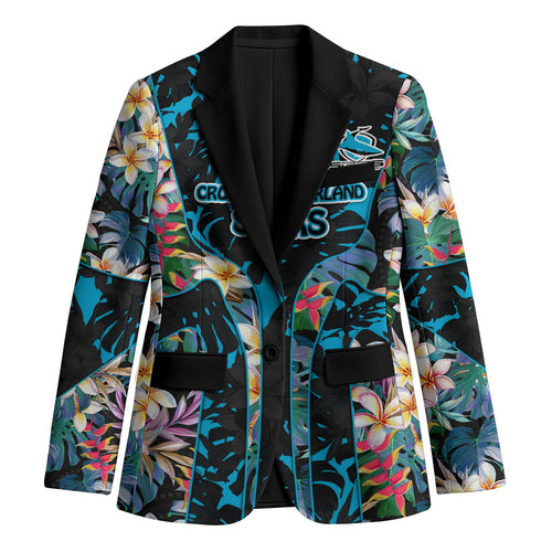 Cronulla-Sutherland Sharks Blazer Tropical Island Floral Pattern With Black And Blue Accents