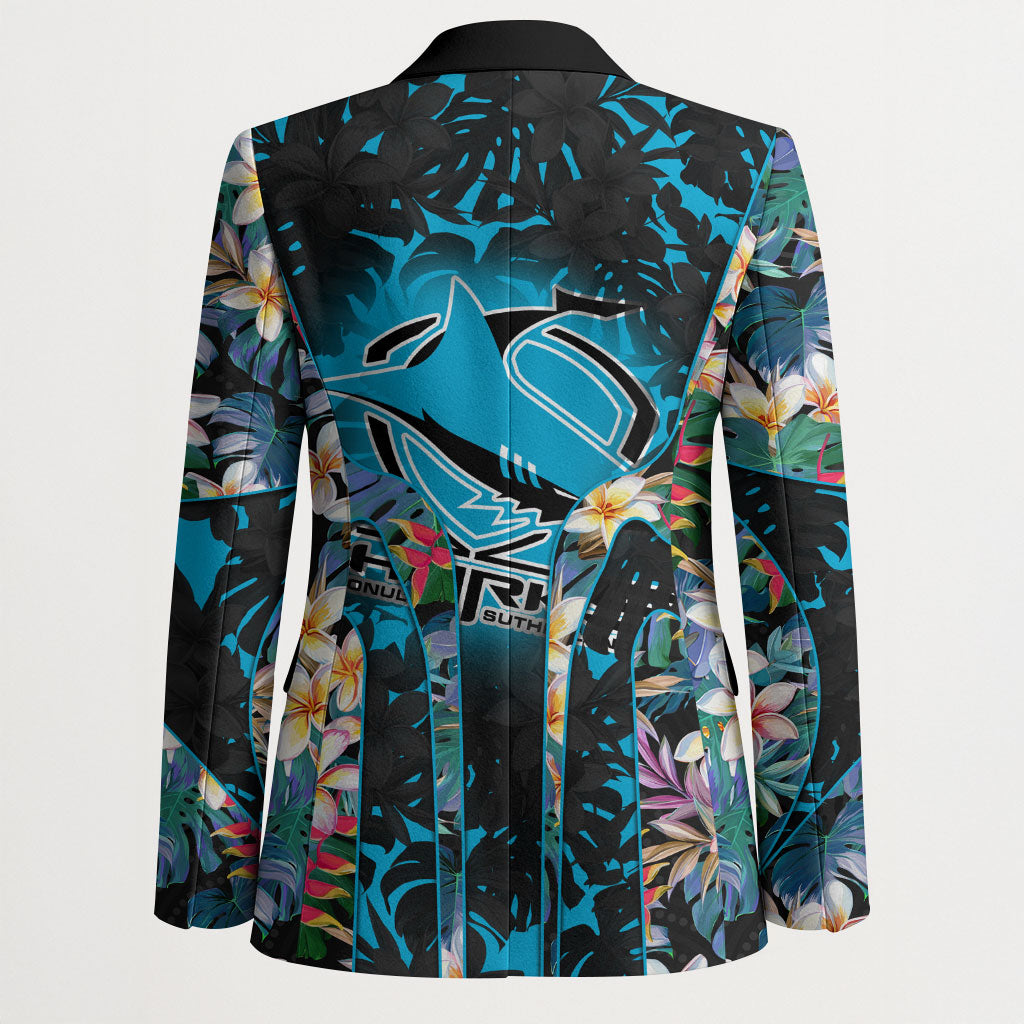 Cronulla-Sutherland Sharks Blazer Tropical Island Floral Pattern With Black And Blue Accents