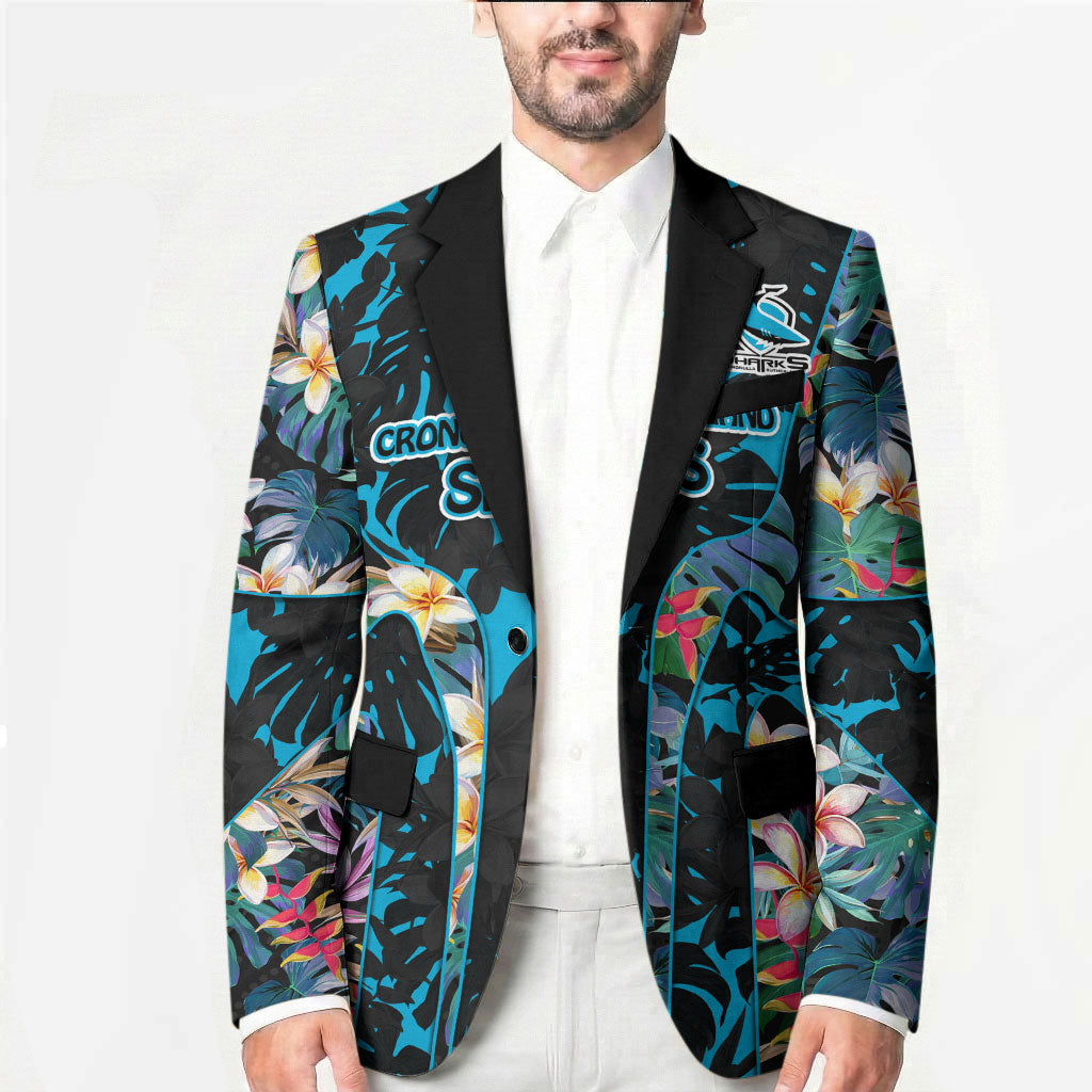 Cronulla-Sutherland Sharks Blazer Tropical Island Floral Pattern With Black And Blue Accents