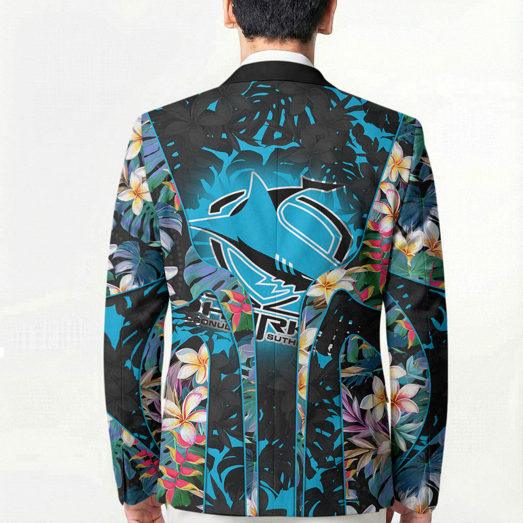 Cronulla-Sutherland Sharks Blazer Tropical Island Floral Pattern With Black And Blue Accents
