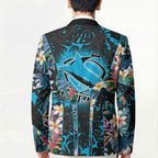 Cronulla-Sutherland Sharks Blazer Tropical Island Floral Pattern With Black And Blue Accents