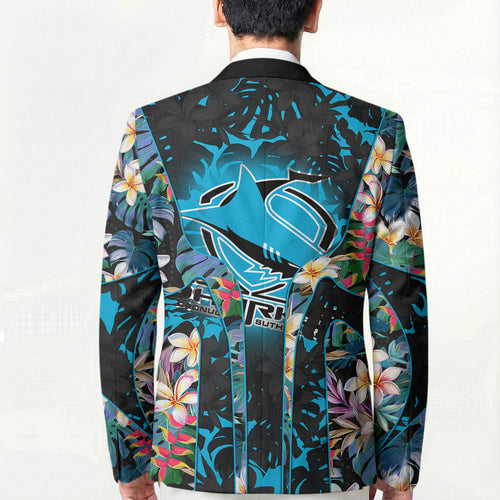 Cronulla-Sutherland Sharks Blazer Tropical Island Floral Pattern With Black And Blue Accents