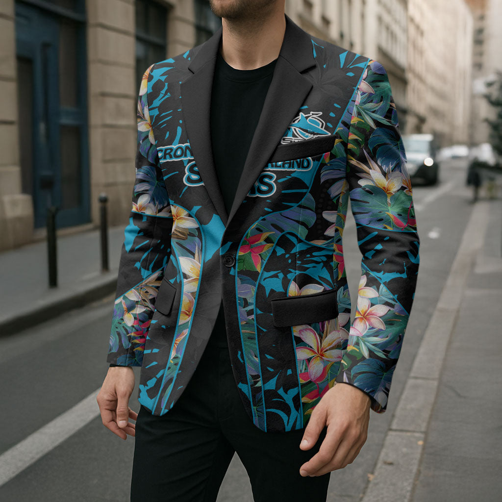 Cronulla-Sutherland Sharks Blazer Tropical Island Floral Pattern With Black And Blue Accents