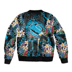 Cronulla-Sutherland Sharks Bomber Jacket Tropical Island Floral Pattern With Black And Blue Accents