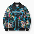Cronulla-Sutherland Sharks Bomber Puffer Jacket Tropical Island Floral Pattern With Black And Blue Accents