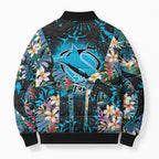 Cronulla-Sutherland Sharks Bomber Puffer Jacket Tropical Island Floral Pattern With Black And Blue Accents