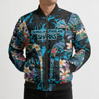 Cronulla-Sutherland Sharks Bomber Puffer Jacket Tropical Island Floral Pattern With Black And Blue Accents