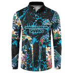Cronulla-Sutherland Sharks Button Sweatshirt Tropical Island Floral Pattern With Black And Blue Accents