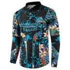 Cronulla-Sutherland Sharks Button Sweatshirt Tropical Island Floral Pattern With Black And Blue Accents