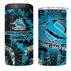 Cronulla-Sutherland Sharks 4 in 1 Can Cooler Tumbler Tropical Island Floral Pattern With Black And Blue Accents