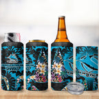 Cronulla-Sutherland Sharks 4 in 1 Can Cooler Tumbler Tropical Island Floral Pattern With Black And Blue Accents