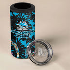 Cronulla-Sutherland Sharks 4 in 1 Can Cooler Tumbler Tropical Island Floral Pattern With Black And Blue Accents
