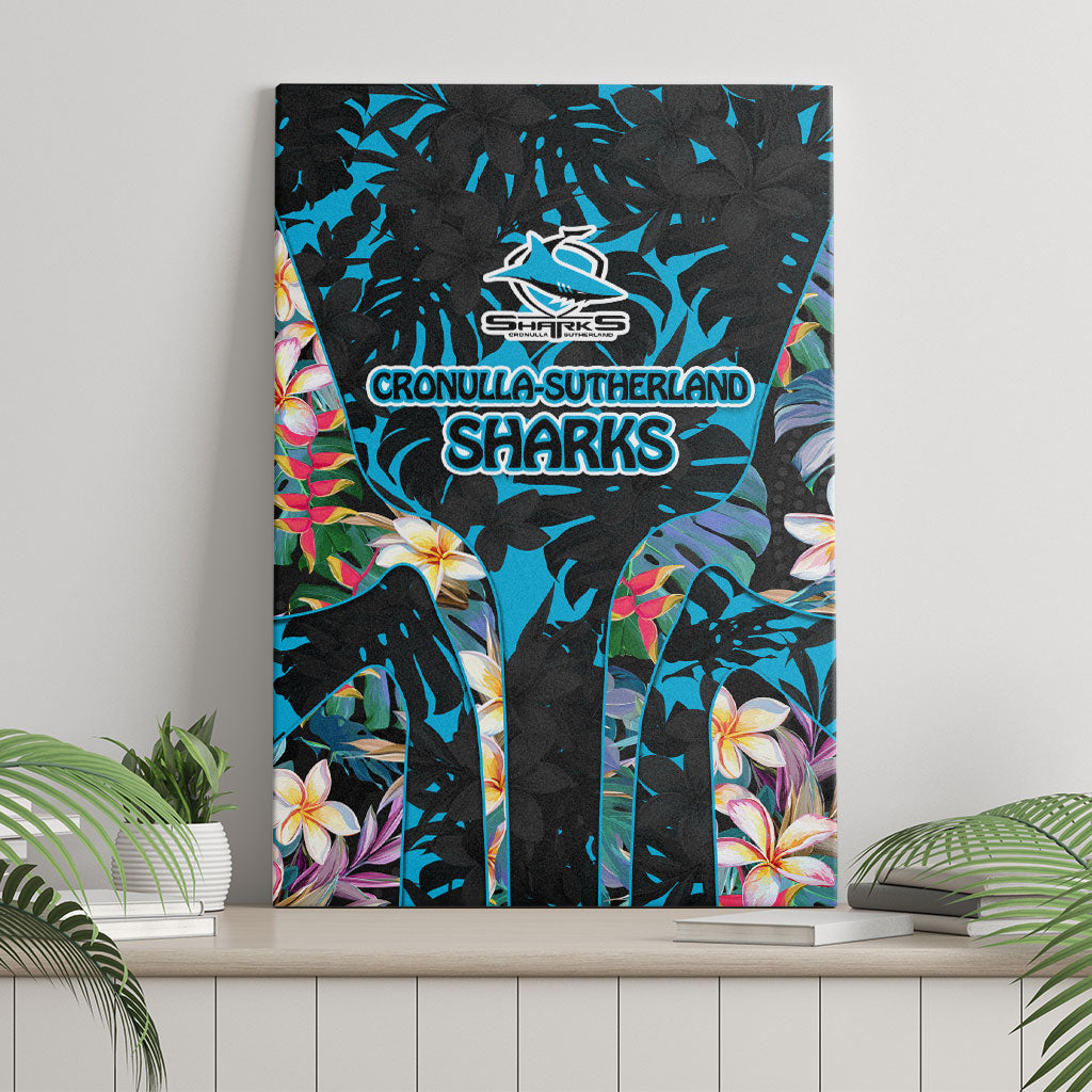 Cronulla-Sutherland Sharks Canvas Wall Art Tropical Island Floral Pattern With Black And Blue Accents