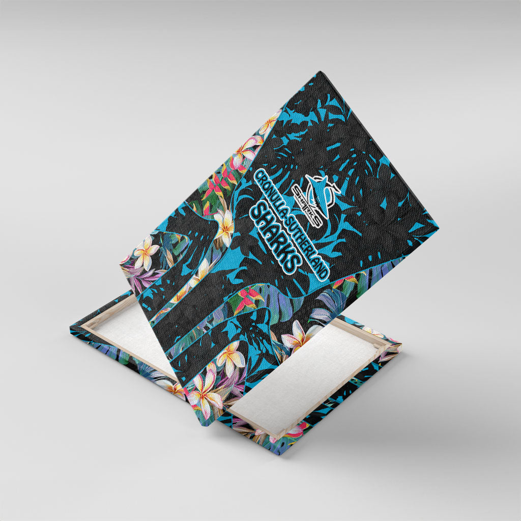 Cronulla-Sutherland Sharks Canvas Wall Art Tropical Island Floral Pattern With Black And Blue Accents
