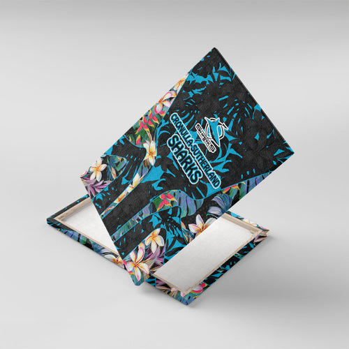 Cronulla-Sutherland Sharks Canvas Wall Art Tropical Island Floral Pattern With Black And Blue Accents