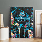 Cronulla-Sutherland Sharks Canvas Wall Art Tropical Island Floral Pattern With Black And Blue Accents