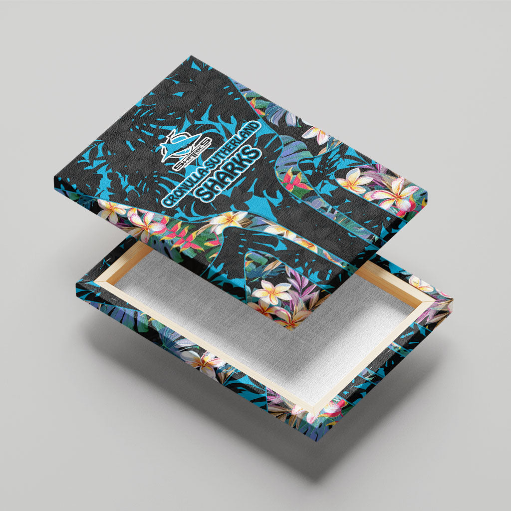 Cronulla-Sutherland Sharks Canvas Wall Art Tropical Island Floral Pattern With Black And Blue Accents