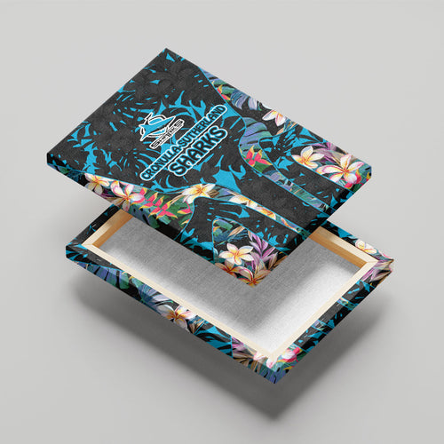Cronulla-Sutherland Sharks Canvas Wall Art Tropical Island Floral Pattern With Black And Blue Accents