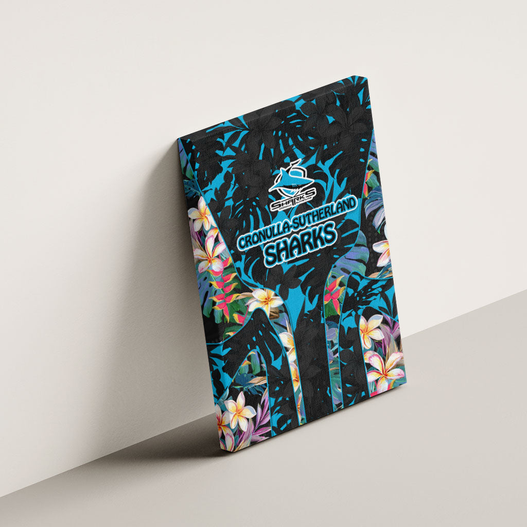 Cronulla-Sutherland Sharks Canvas Wall Art Tropical Island Floral Pattern With Black And Blue Accents