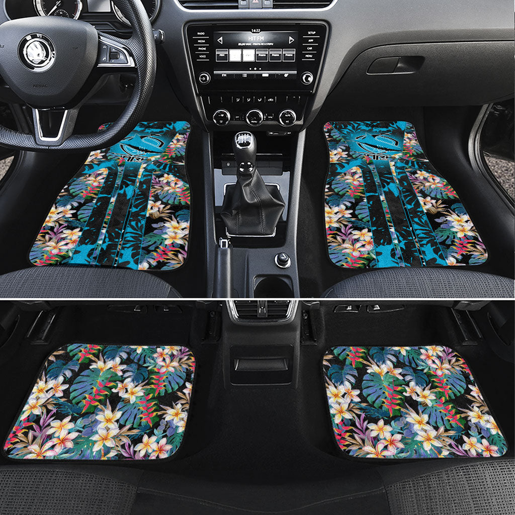 Cronulla-Sutherland Sharks Car Mats Tropical Island Floral Pattern With Black And Blue Accents
