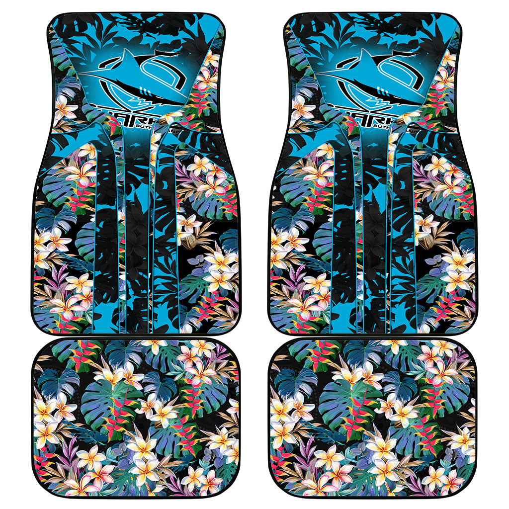 Cronulla-Sutherland Sharks Car Mats Tropical Island Floral Pattern With Black And Blue Accents