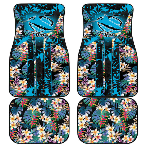 Cronulla-Sutherland Sharks Car Mats Tropical Island Floral Pattern With Black And Blue Accents
