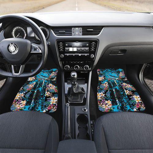Cronulla-Sutherland Sharks Car Mats Tropical Island Floral Pattern With Black And Blue Accents