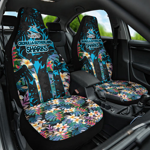 Cronulla-Sutherland Sharks Car Seat Cover Tropical Island Floral Pattern With Black And Blue Accents