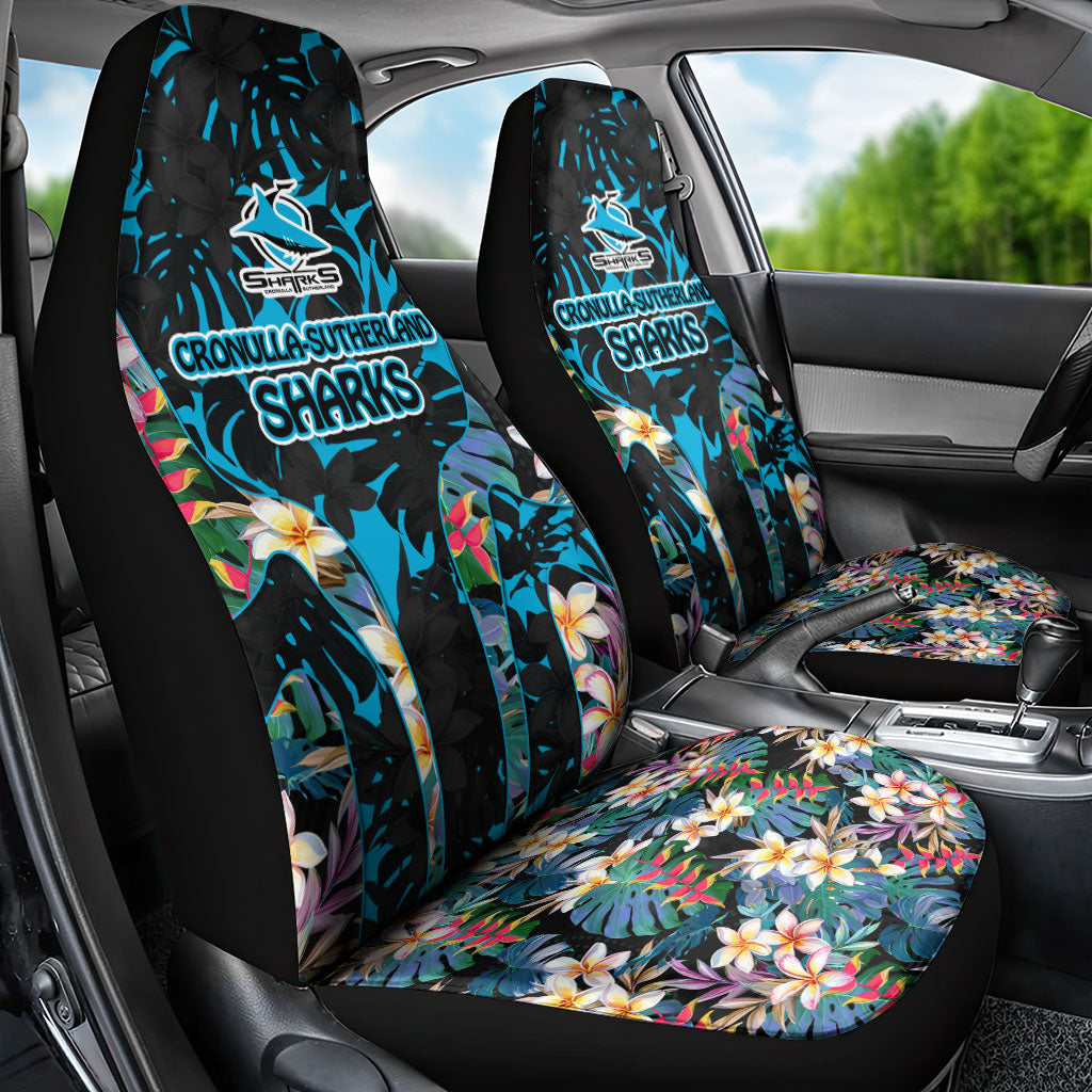 Cronulla-Sutherland Sharks Car Seat Cover Tropical Island Floral Pattern With Black And Blue Accents