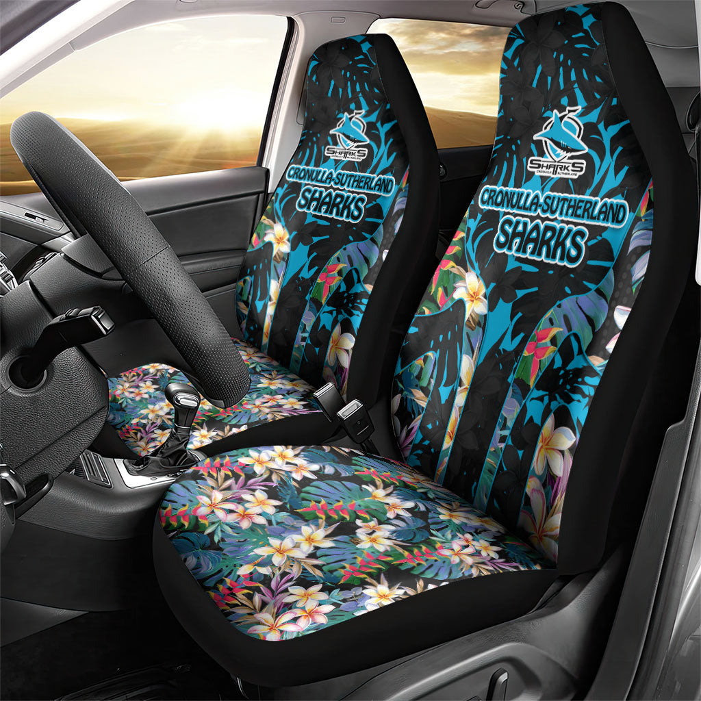 Cronulla-Sutherland Sharks Car Seat Cover Tropical Island Floral Pattern With Black And Blue Accents