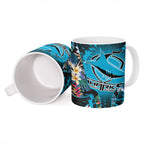 Cronulla-Sutherland Sharks Ceramic Mug Tropical Island Floral Pattern With Black And Blue Accents