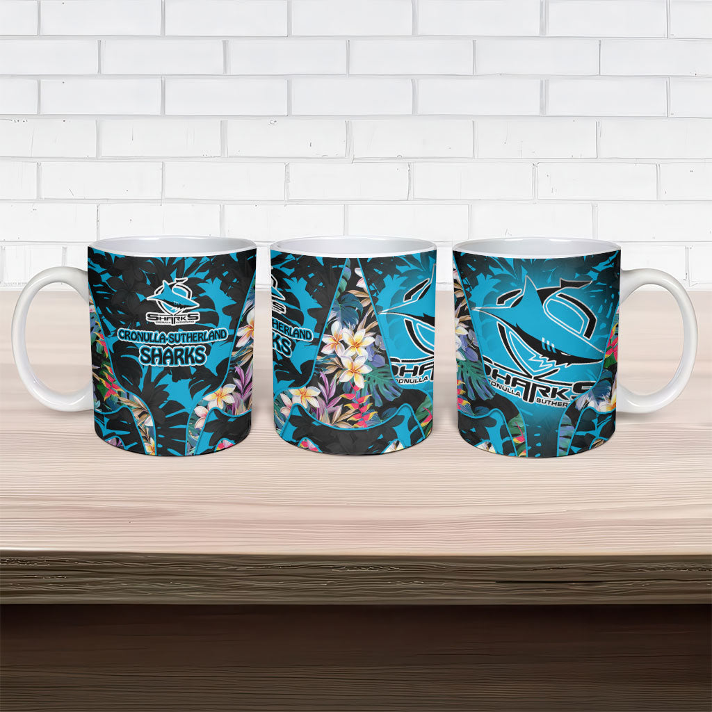 Cronulla-Sutherland Sharks Ceramic Mug Tropical Island Floral Pattern With Black And Blue Accents