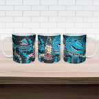 Cronulla-Sutherland Sharks Ceramic Mug Tropical Island Floral Pattern With Black And Blue Accents